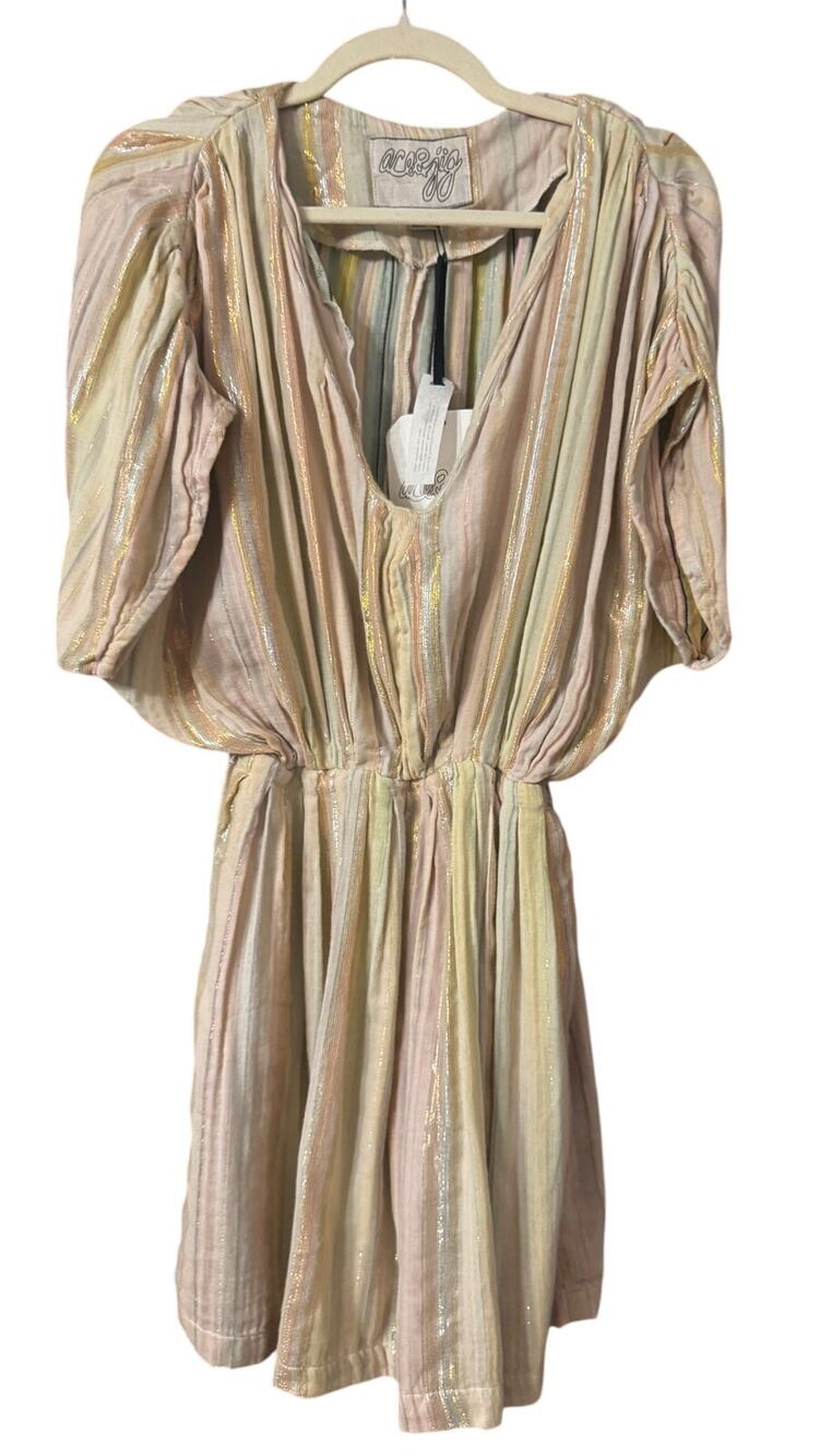 Ace & Jig Metallic Striped Double Cloth Mini Dress Pastel Gold Lurex Size S NWT